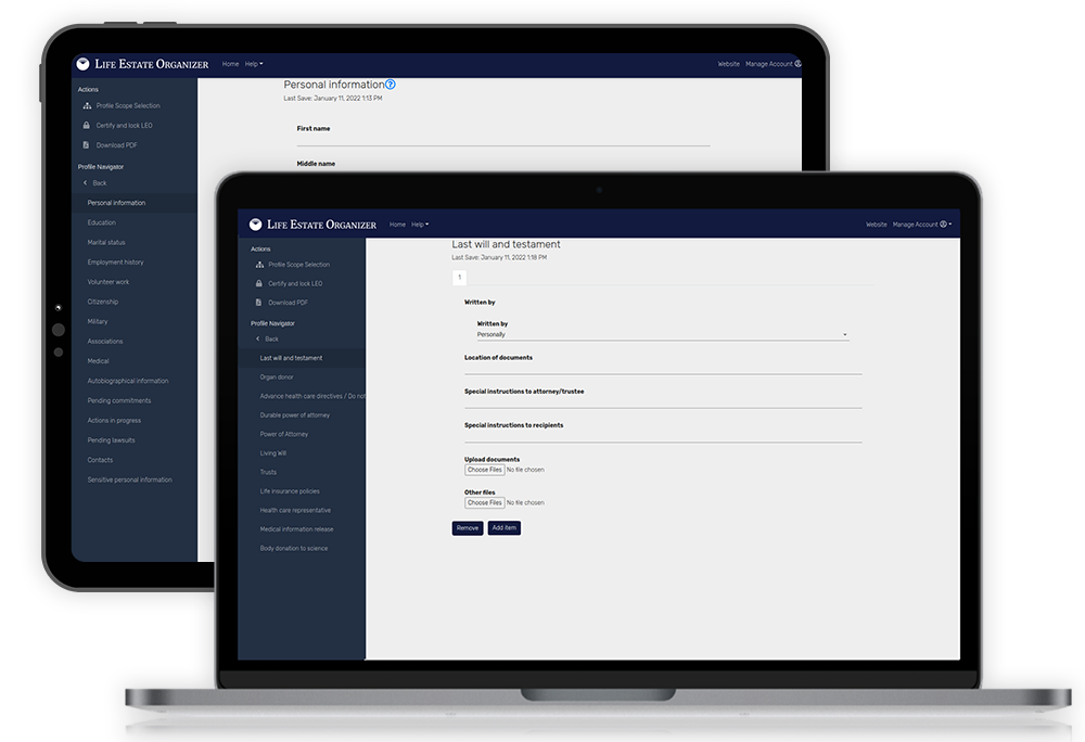 Life Estate Organizer Open on a macbook